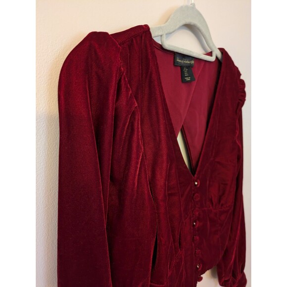 House of Harlow 1960 Red Velvet Long Sleeve Crop Top Revolve Puff Sleeve Small - Picture 3 of 11